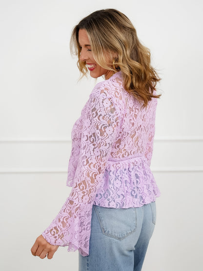 Floral Lace Long Sleeve V Neck Blouse