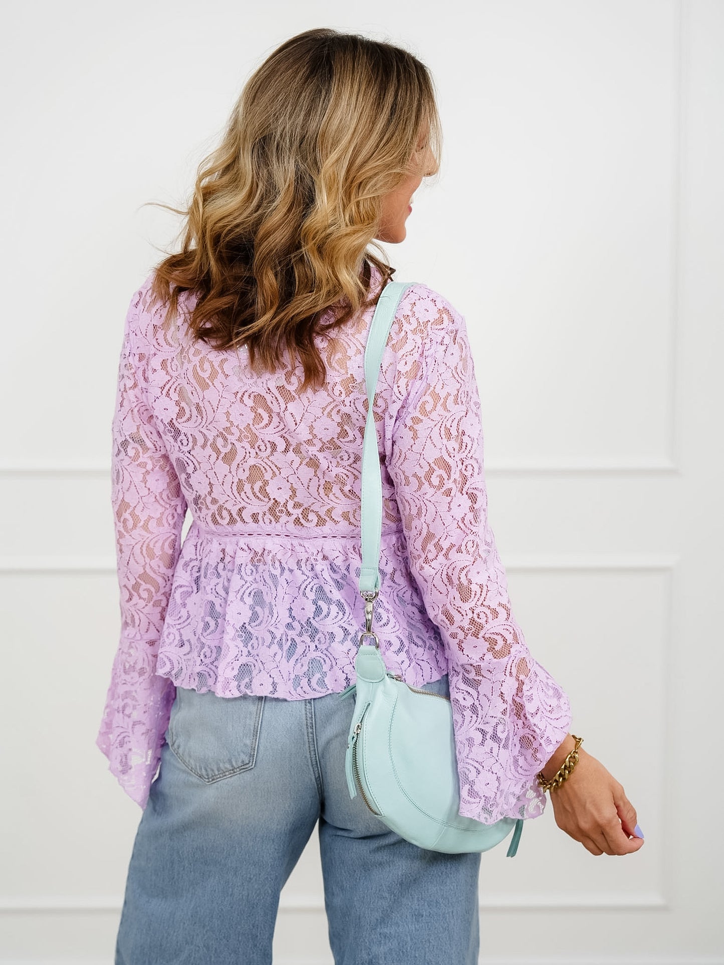 Floral Lace Long Sleeve V Neck Blouse