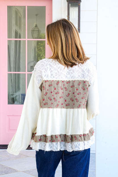POL Textured Long Sleeve Round Neck Top