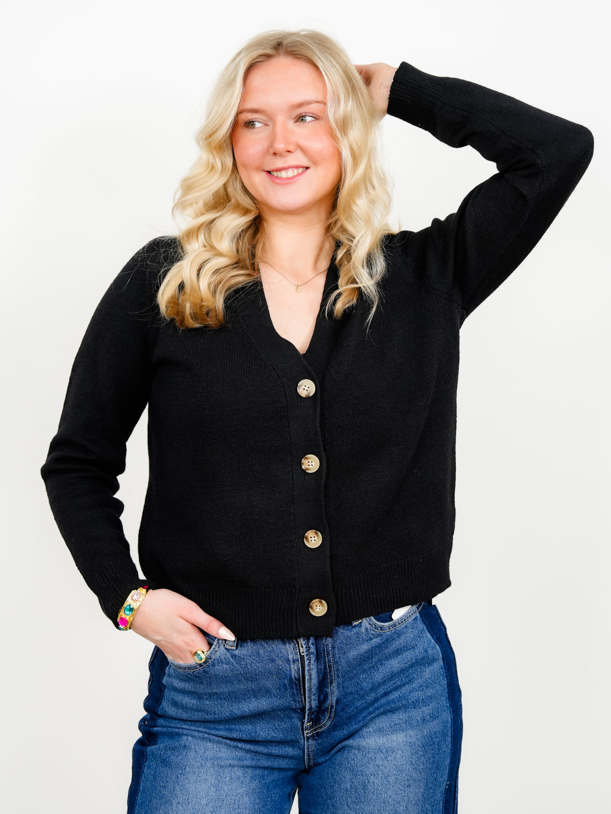 Solid Long Sleeve V-Neck Button Down Cardigan