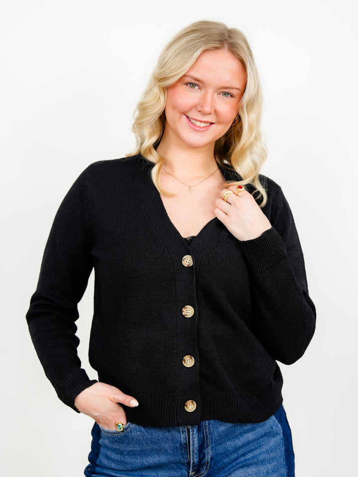 Solid Long Sleeve V-Neck Button Down Cardigan