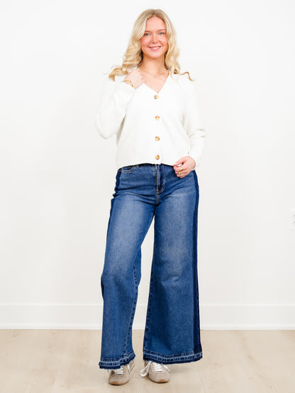 Solid Long Sleeve V-Neck Button Down Cardigan
