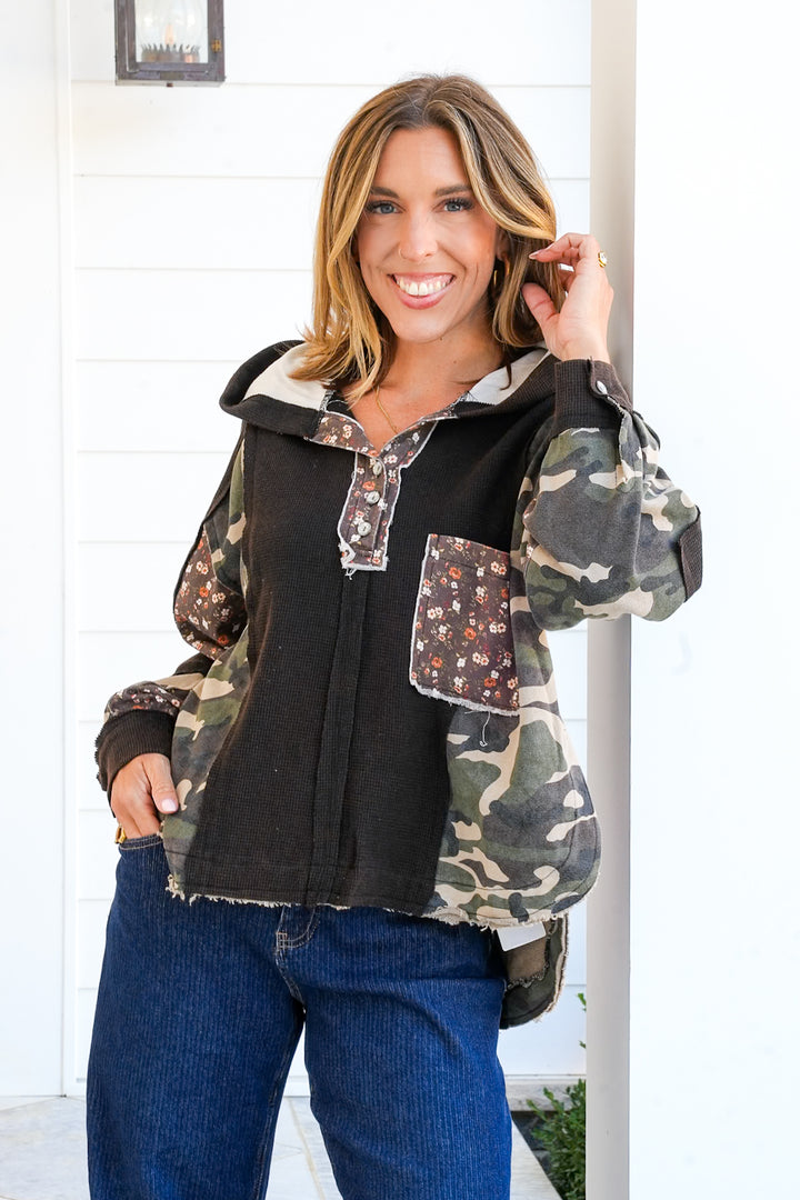 POL Thermal Long Sleeve Hoodie Top