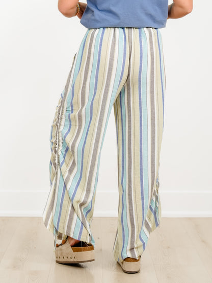 Vertical Stripe Elastic Waist Wide Leg Pants
