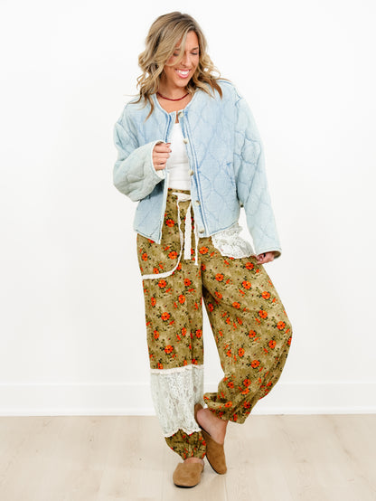 POL Olive Floral Elastic Waist Harem Pants - Freckled Poppy