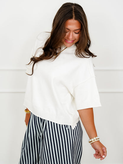 Solid Short Sleeve Crew Neck Sweater