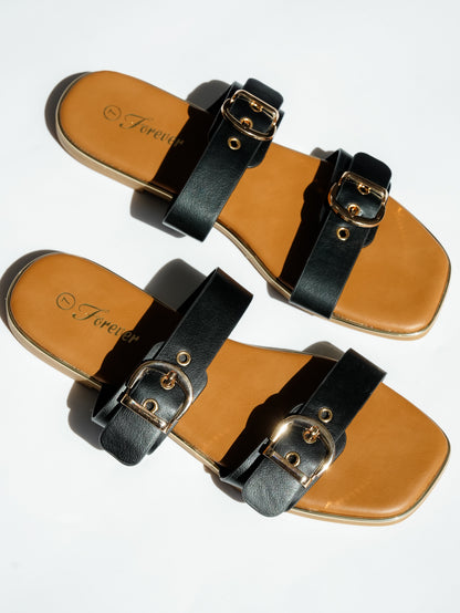 Double Buckle Strap Slide Sandal