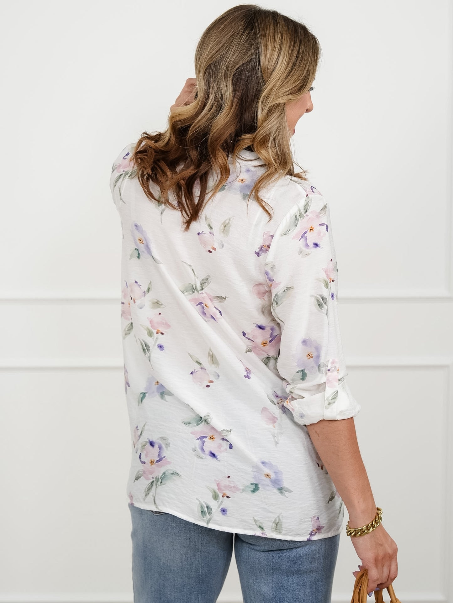 Floral Print Long Sleeve Button Down Top with Chest Pockets