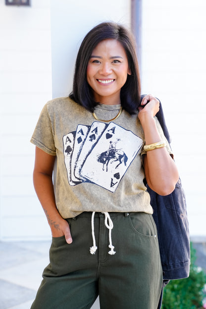 Plus/Reg Mineral Wash Short Sleeve "Four Of A Kind" Graphic Tee