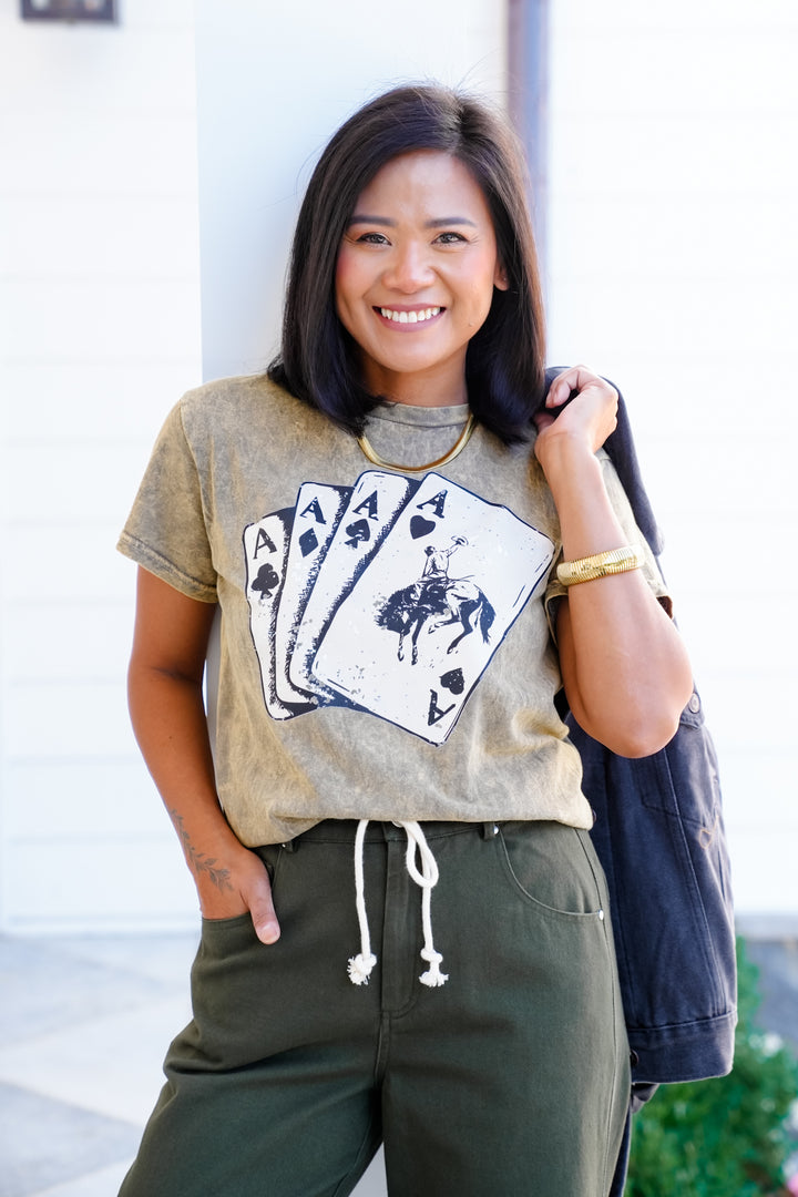 Plus/Reg Mineral Wash Short Sleeve "Four Of A Kind" Graphic Tee