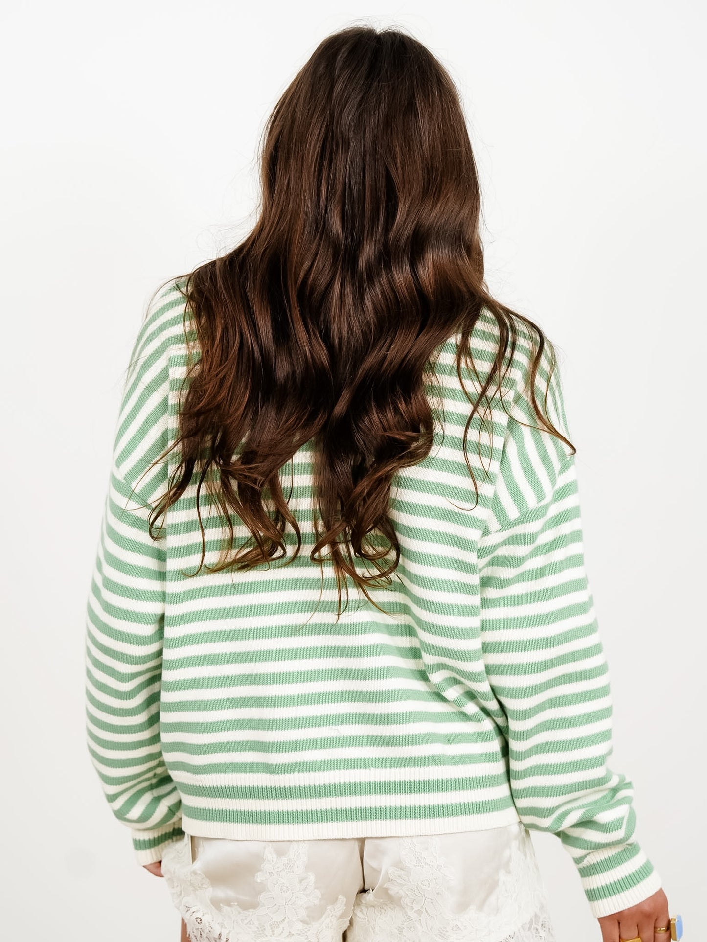 Stripe Long Sleeve Pullover Sweater with Embroidered Fish - Freckled Poppy