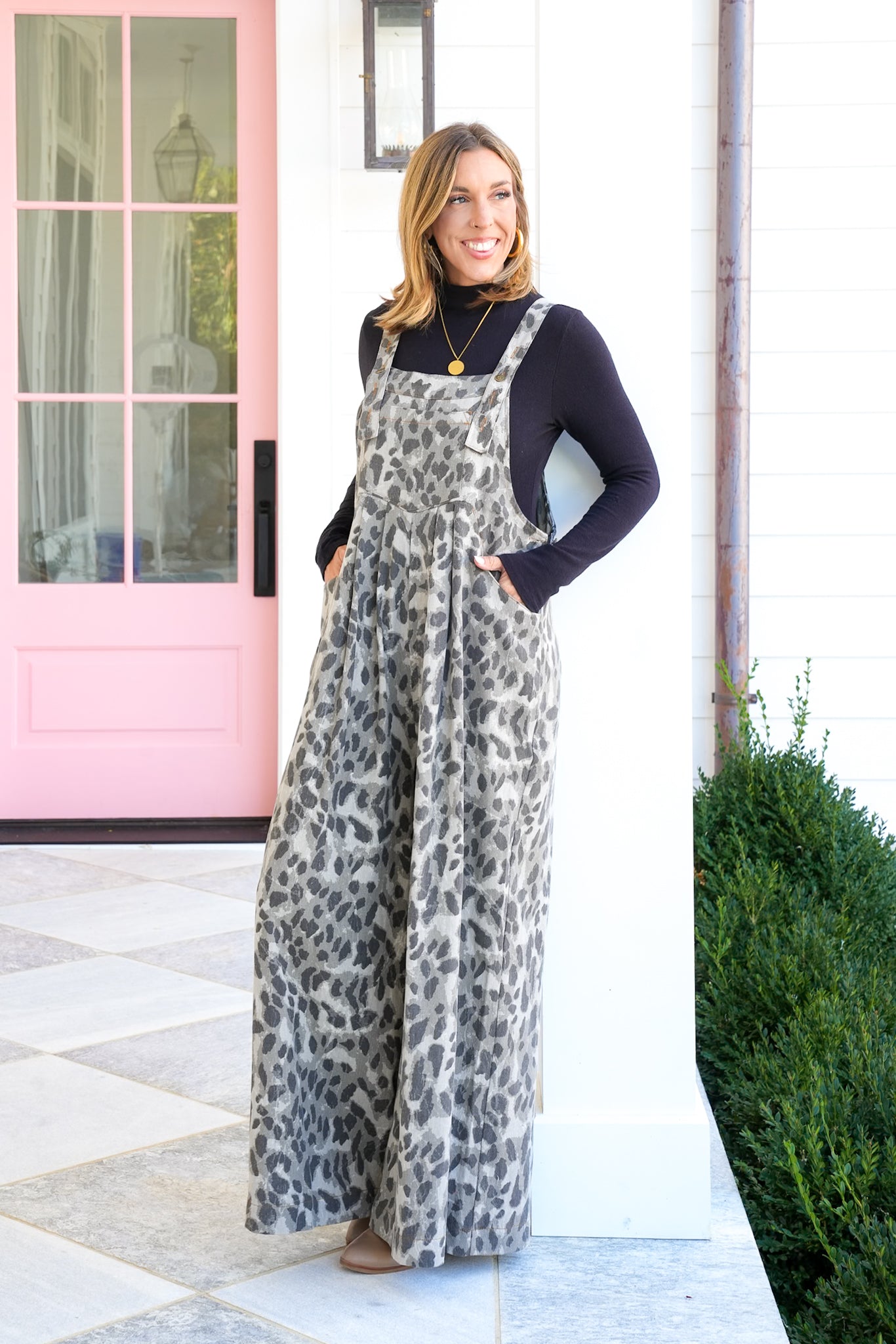 Plus/Reg Leopard Wide Leg Jumpsuit
