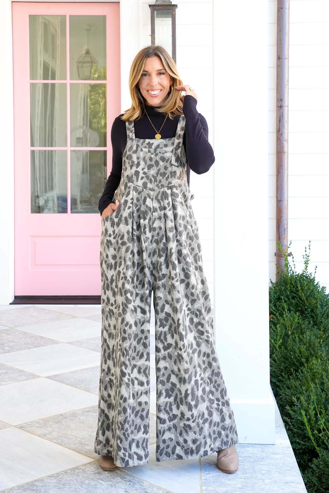 Plus/Reg Leopard Wide Leg Jumpsuit