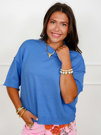Solid Short Sleeve Crew Neck Sweater