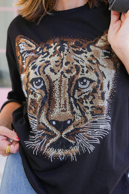 Short Sleeve Rhinestone Cheetah T-Shirt