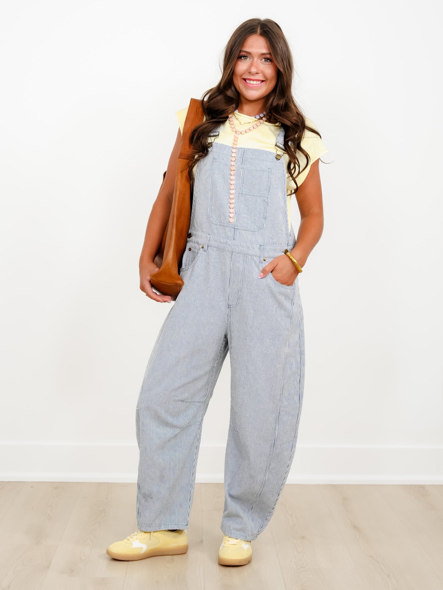Plus/Reg Pinstripe Barrel Leg Overalls