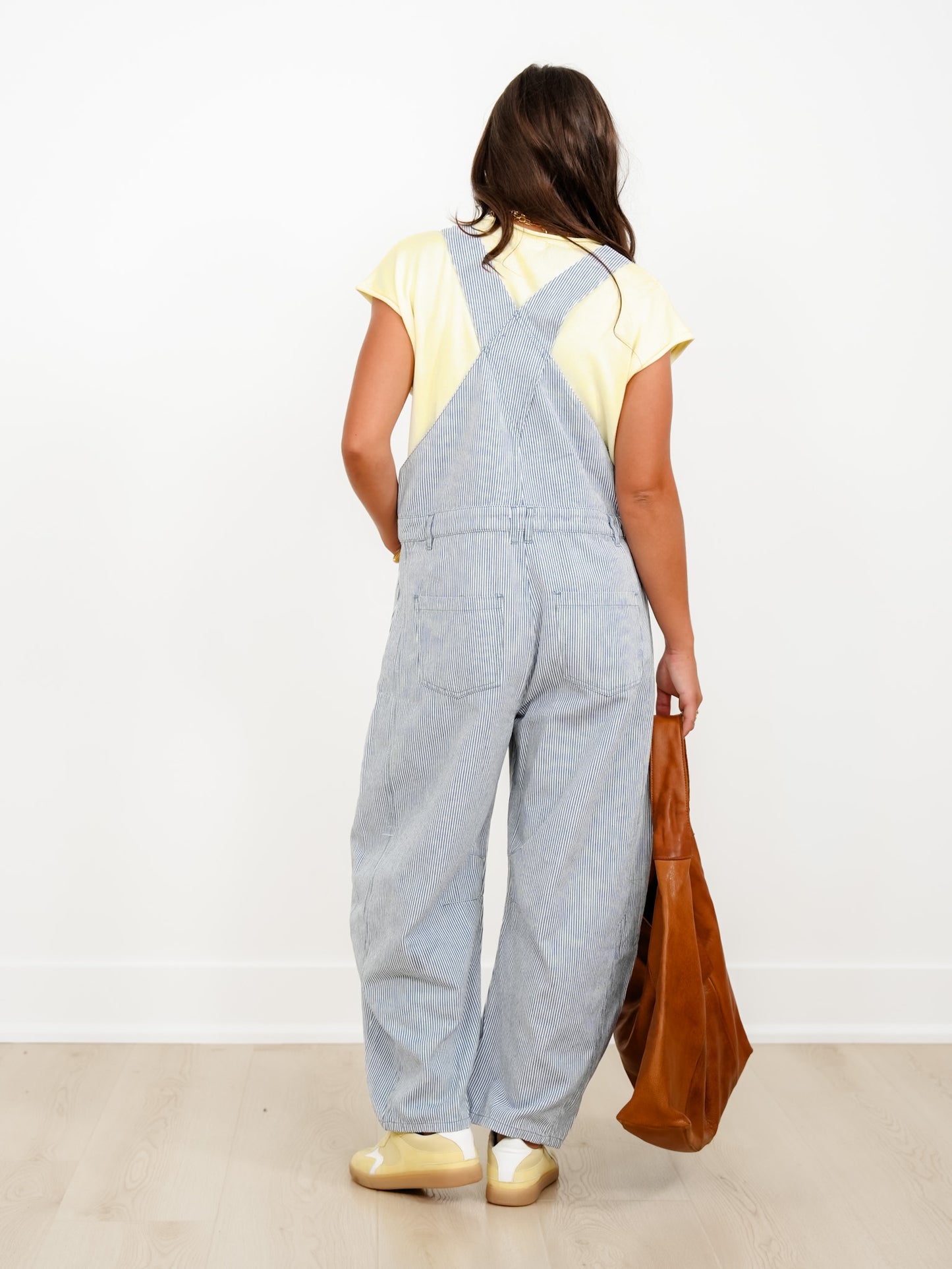 Plus/Reg Pinstripe Barrel Leg Overalls