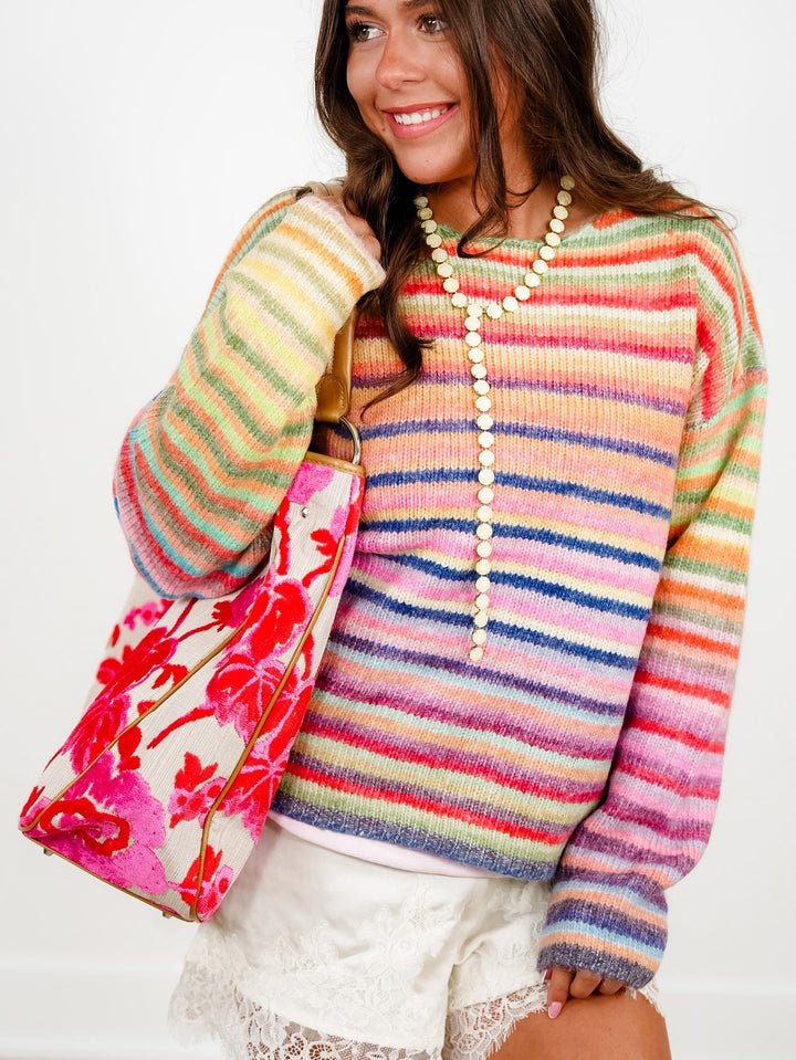 Restock! Multi Color Stripe Long Sleeve Pullover Sweater - Freckled Poppy