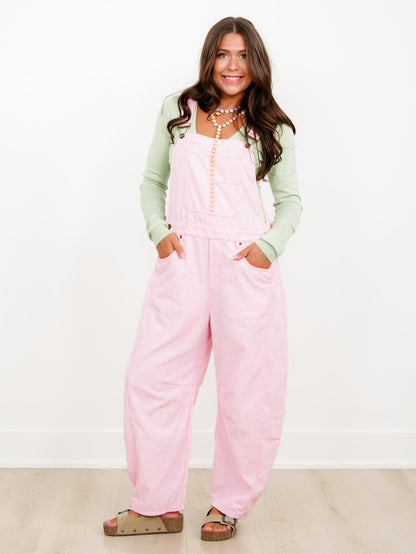 Plus/Reg Pinstripe Barrel Leg Overalls