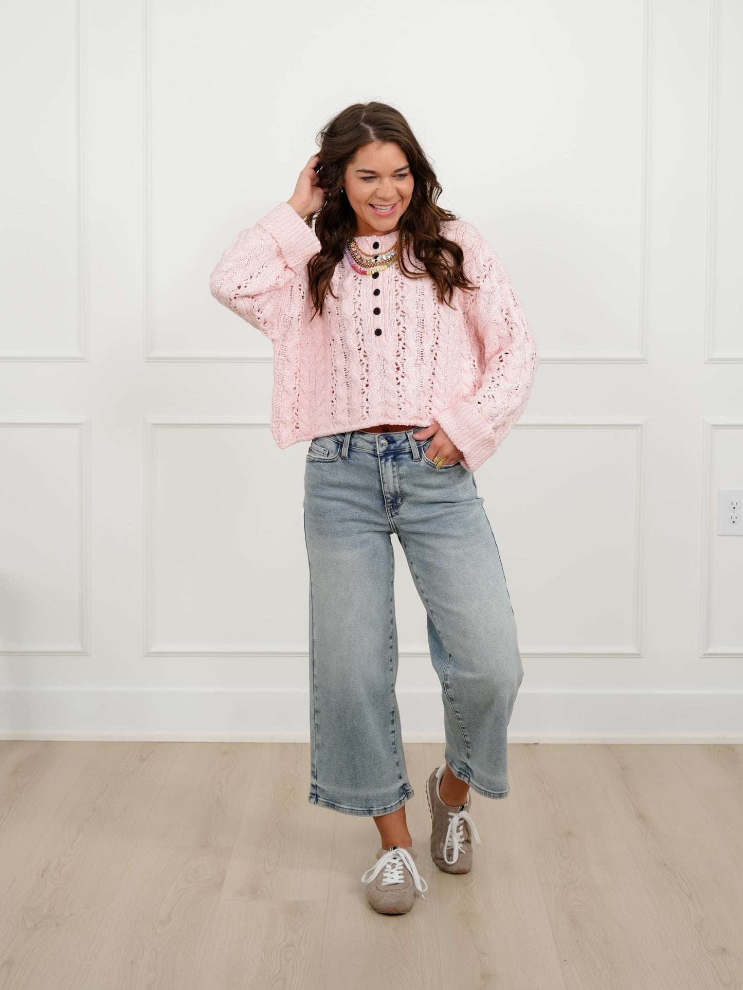 Textured Knit Long Sleeve Half Button Up Sweater