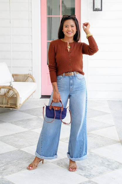 Cable Knit Long Sleeve Button Down Cardigan