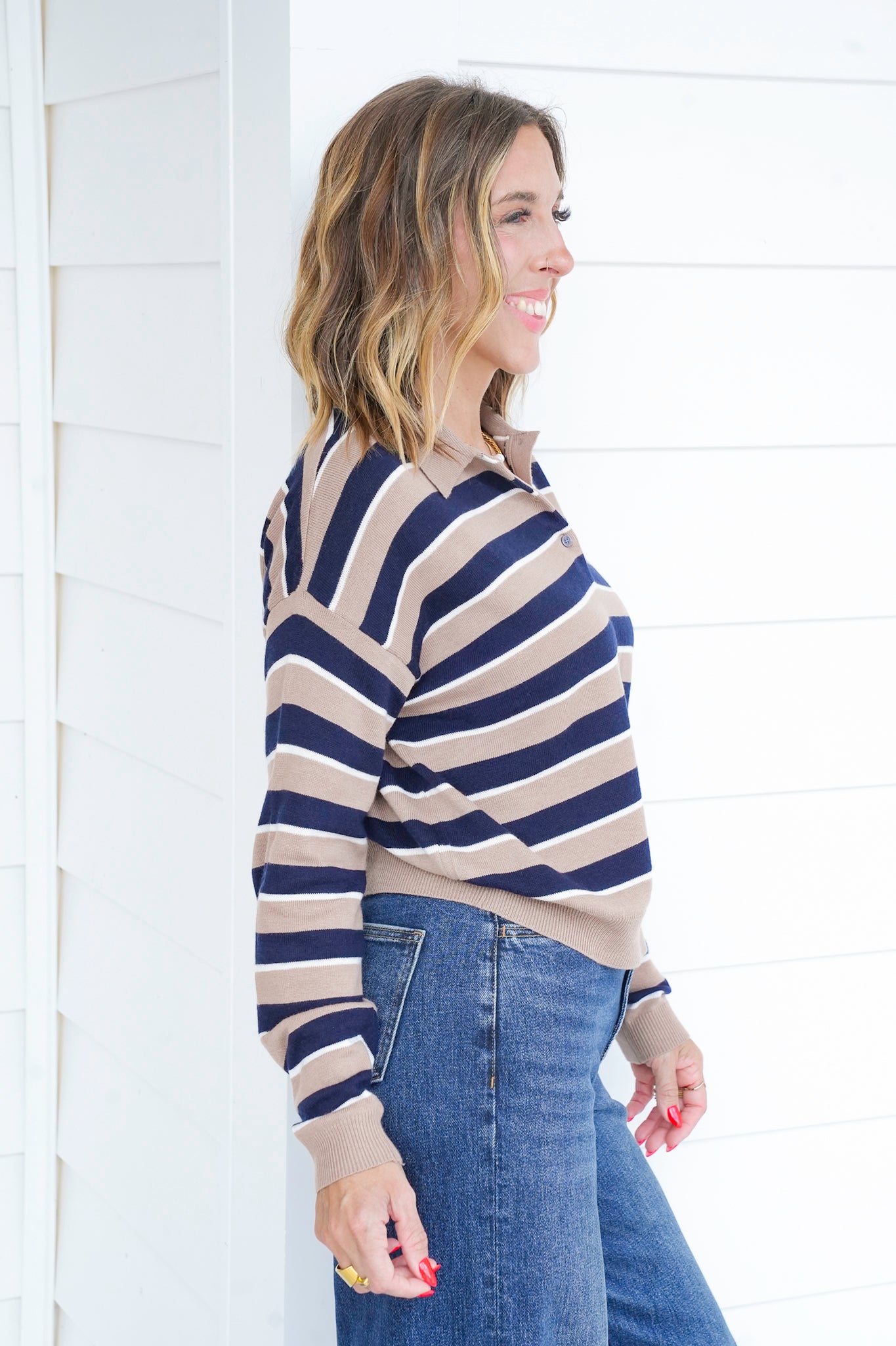 Stripe Long Sleeve Button Up Sweater