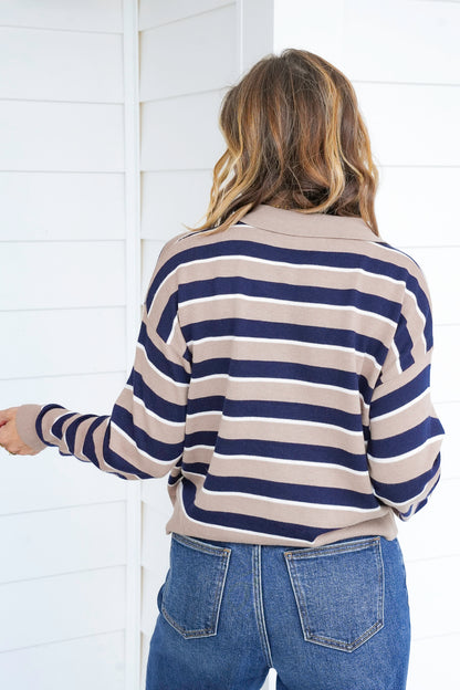 Stripe Long Sleeve Button Up Sweater
