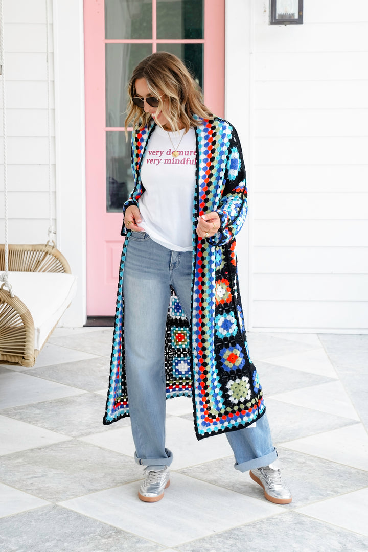 Restock! POL Multi Color Crochet Open Cardigan