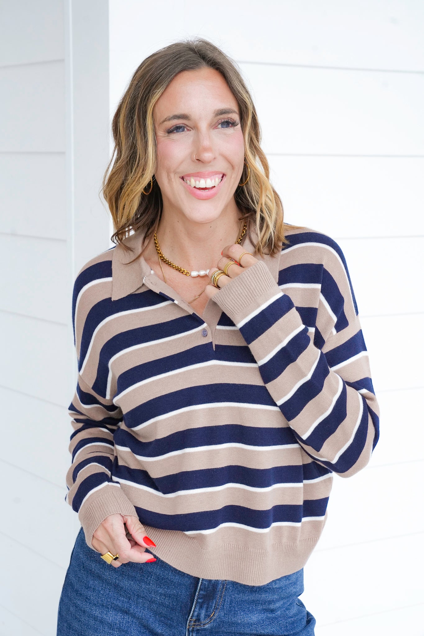 Stripe Long Sleeve Button Up Sweater