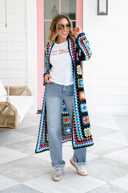 Restock! POL Multi Color Crochet Open Cardigan