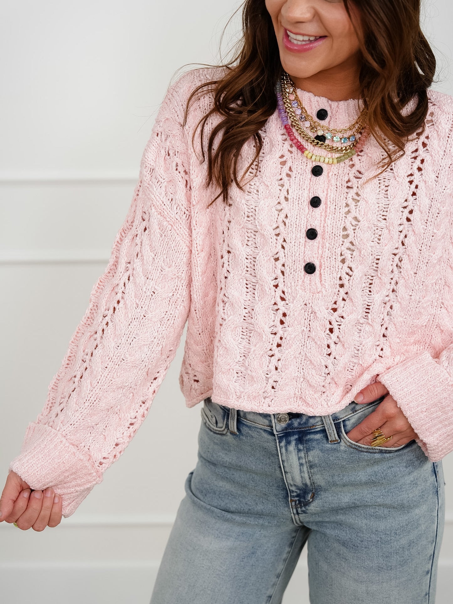Textured Knit Long Sleeve Half Button Up Sweater