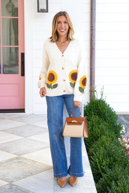 Sunflower Patch V-Neck  Button Down Cardigan