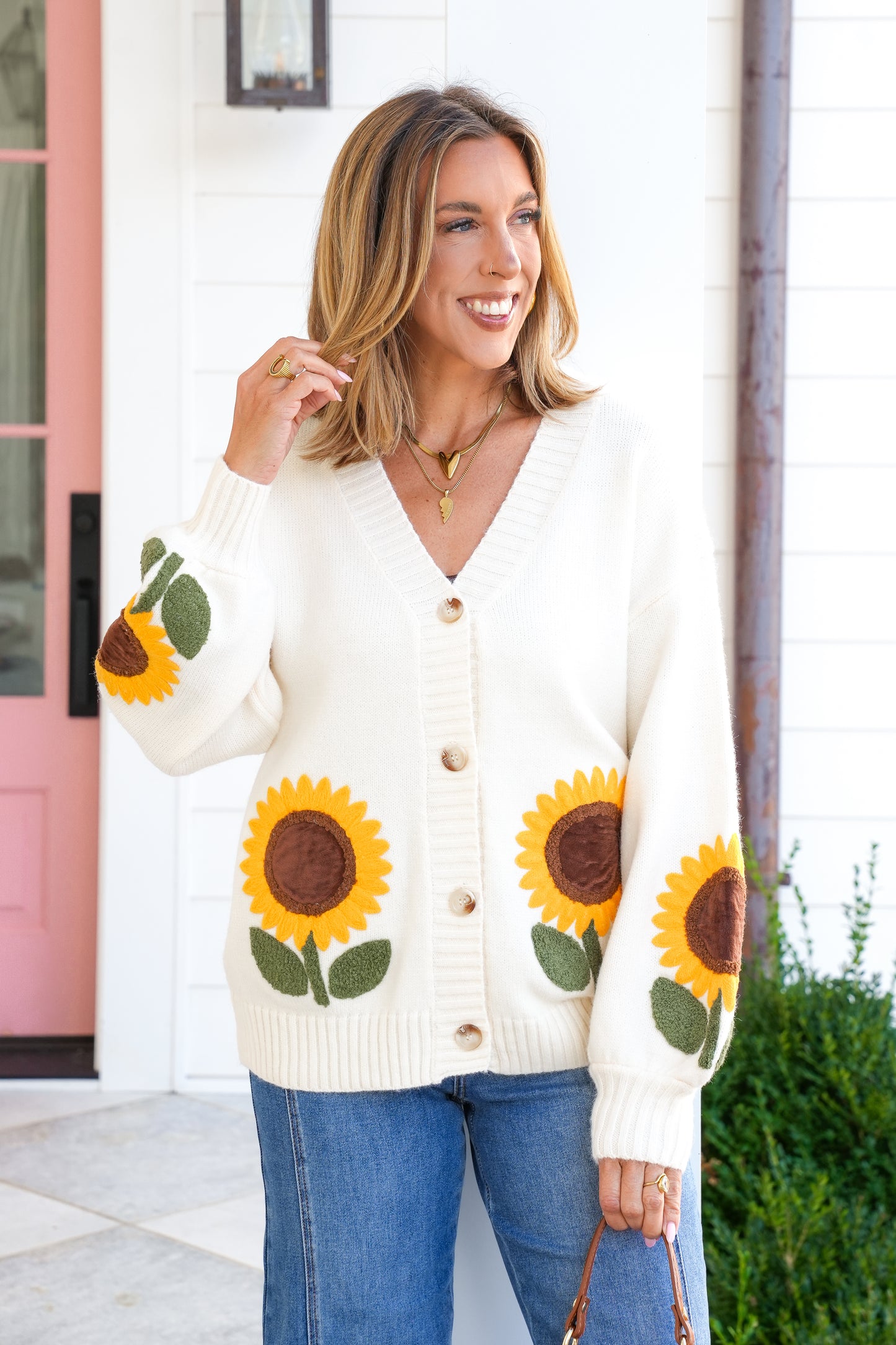 Sunflower Patch V-Neck  Button Down Cardigan