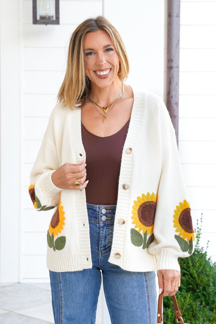 Sunflower Patch V-Neck  Button Down Cardigan