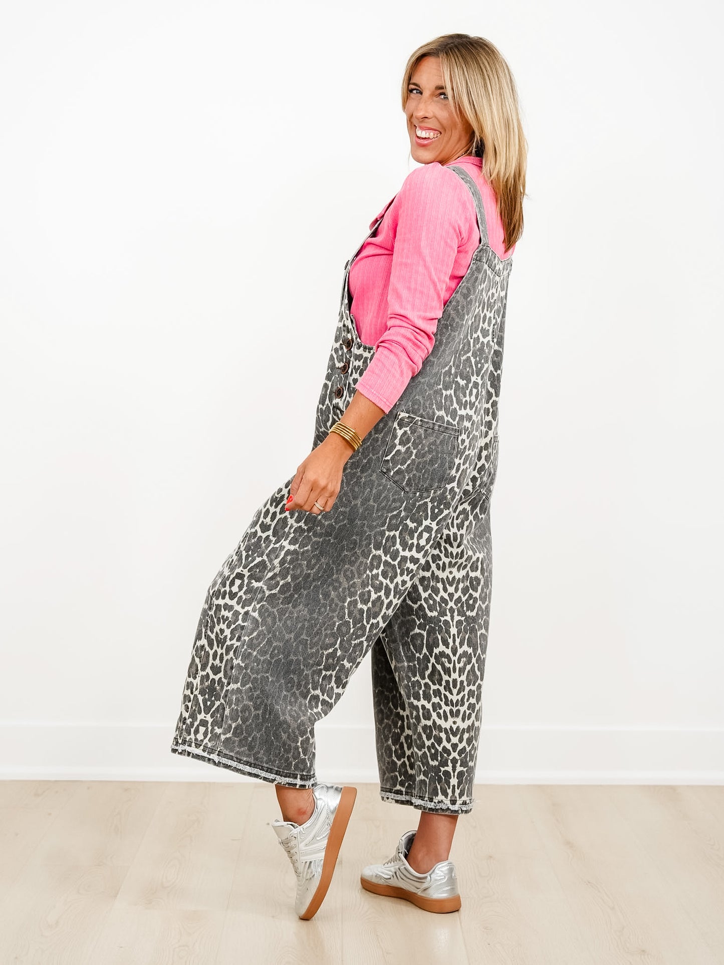 Leopard Print Wide Leg Bib Overalls