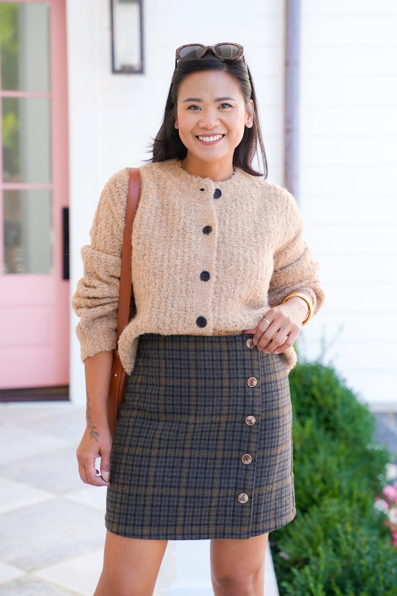 Plaid Button Front Mini Skirt