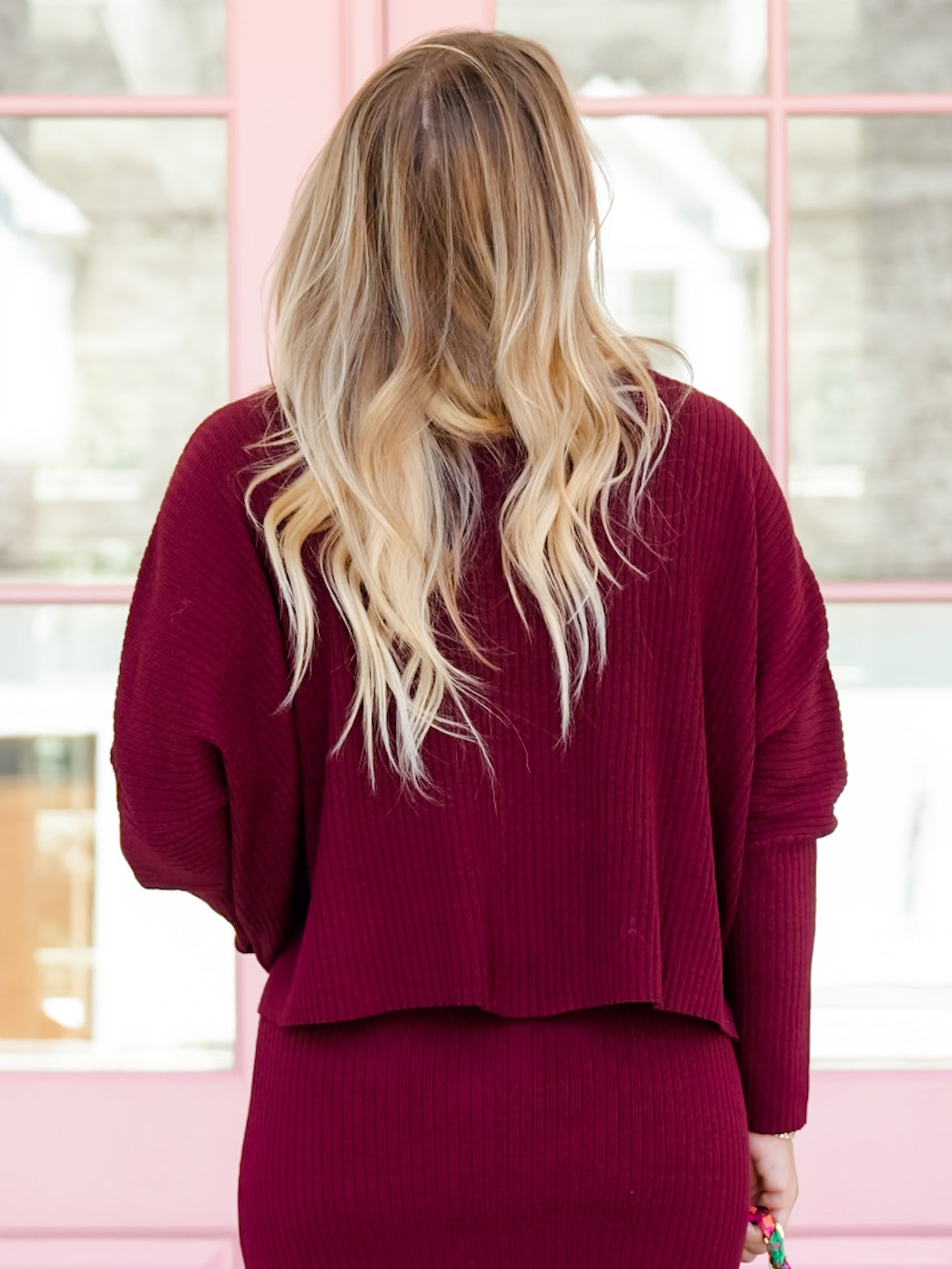 Long Dolman Sleeve Ribbed Knit Pullover Top
