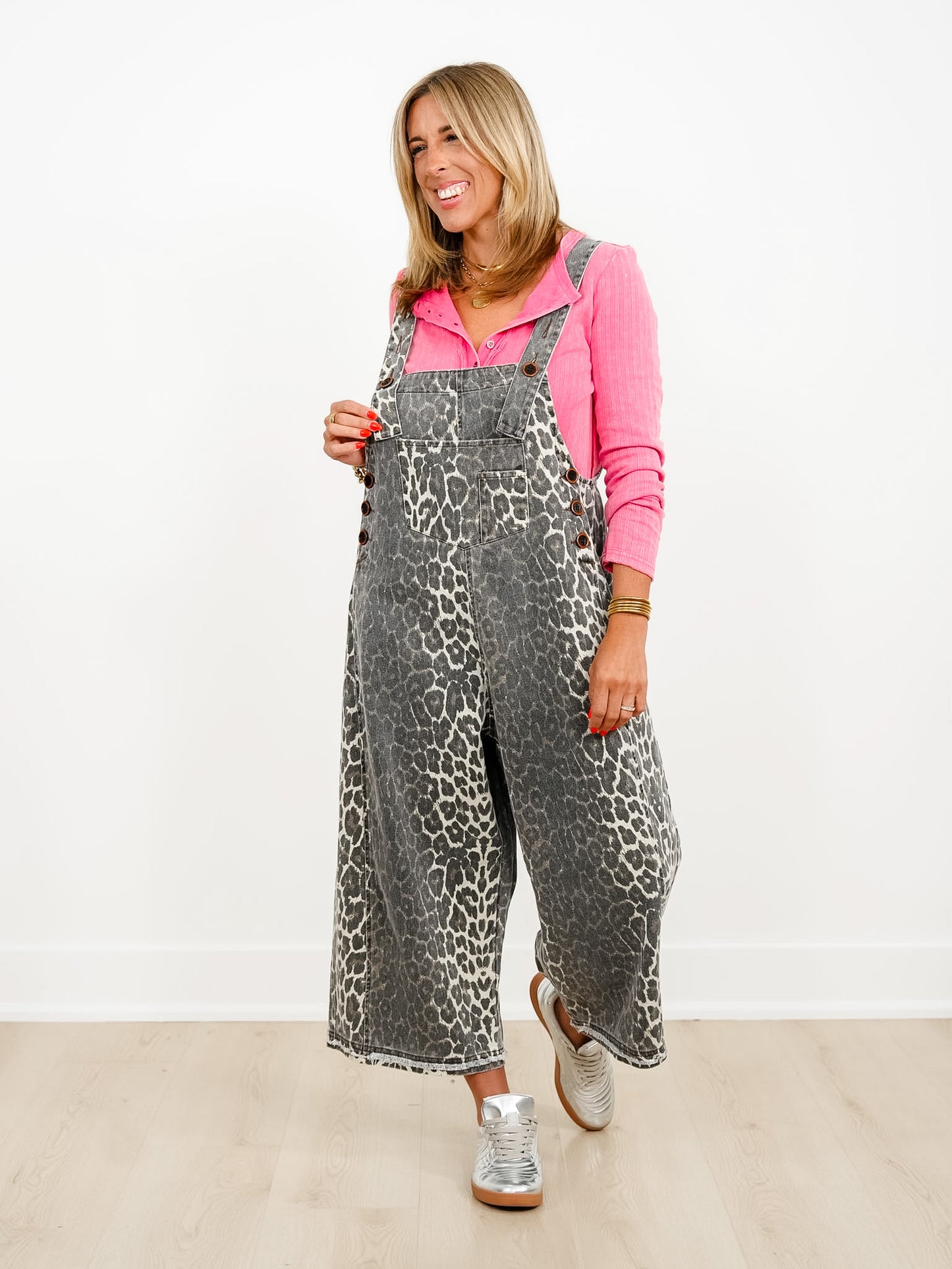 Leopard Print Wide Leg Bib Overalls