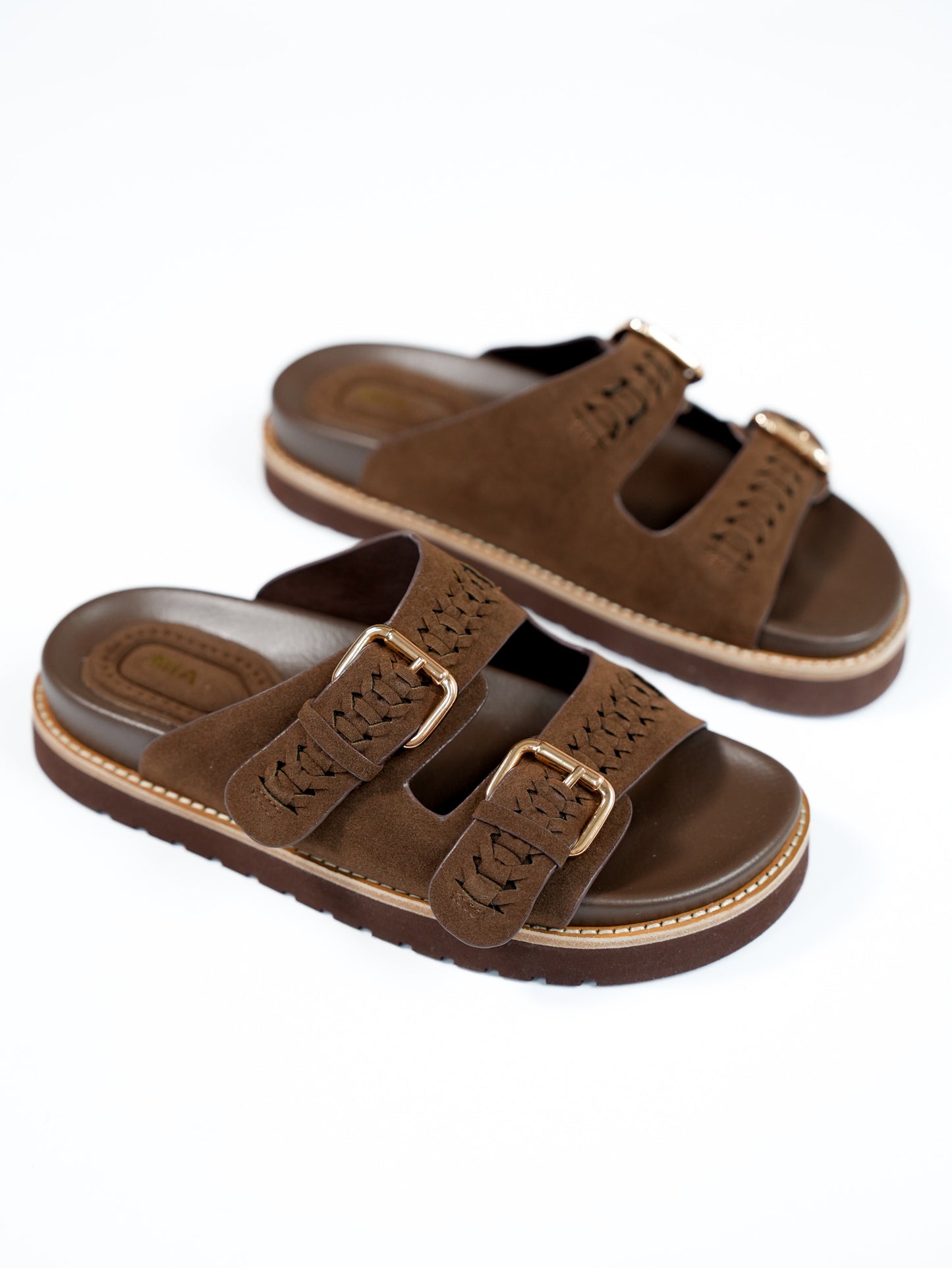 MIA Vegan Suede Double Strap Platform Slide Sandal - Freckled Poppy