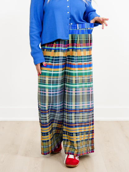 Plus/Reg Checkered Print High Waist Wide Leg Pants