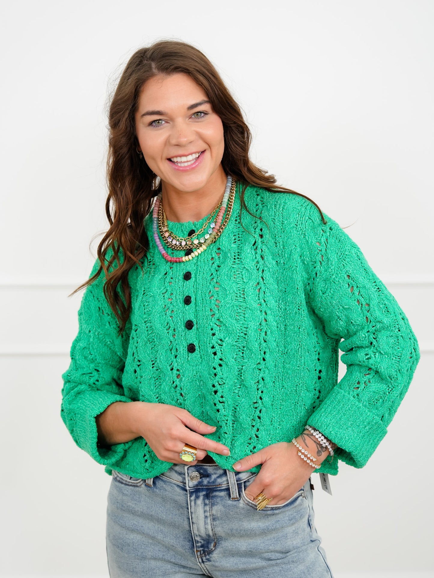 Textured Knit Long Sleeve Half Button Up Sweater