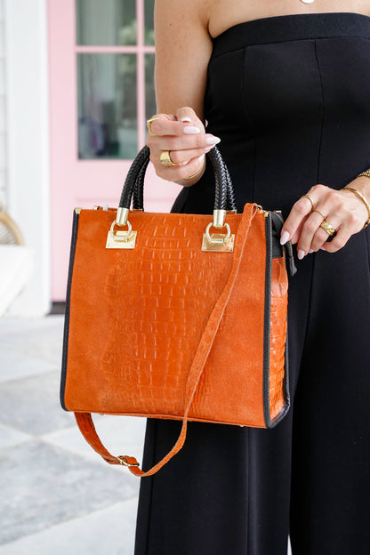 Croc-Embossed Leather Portfolio Bag