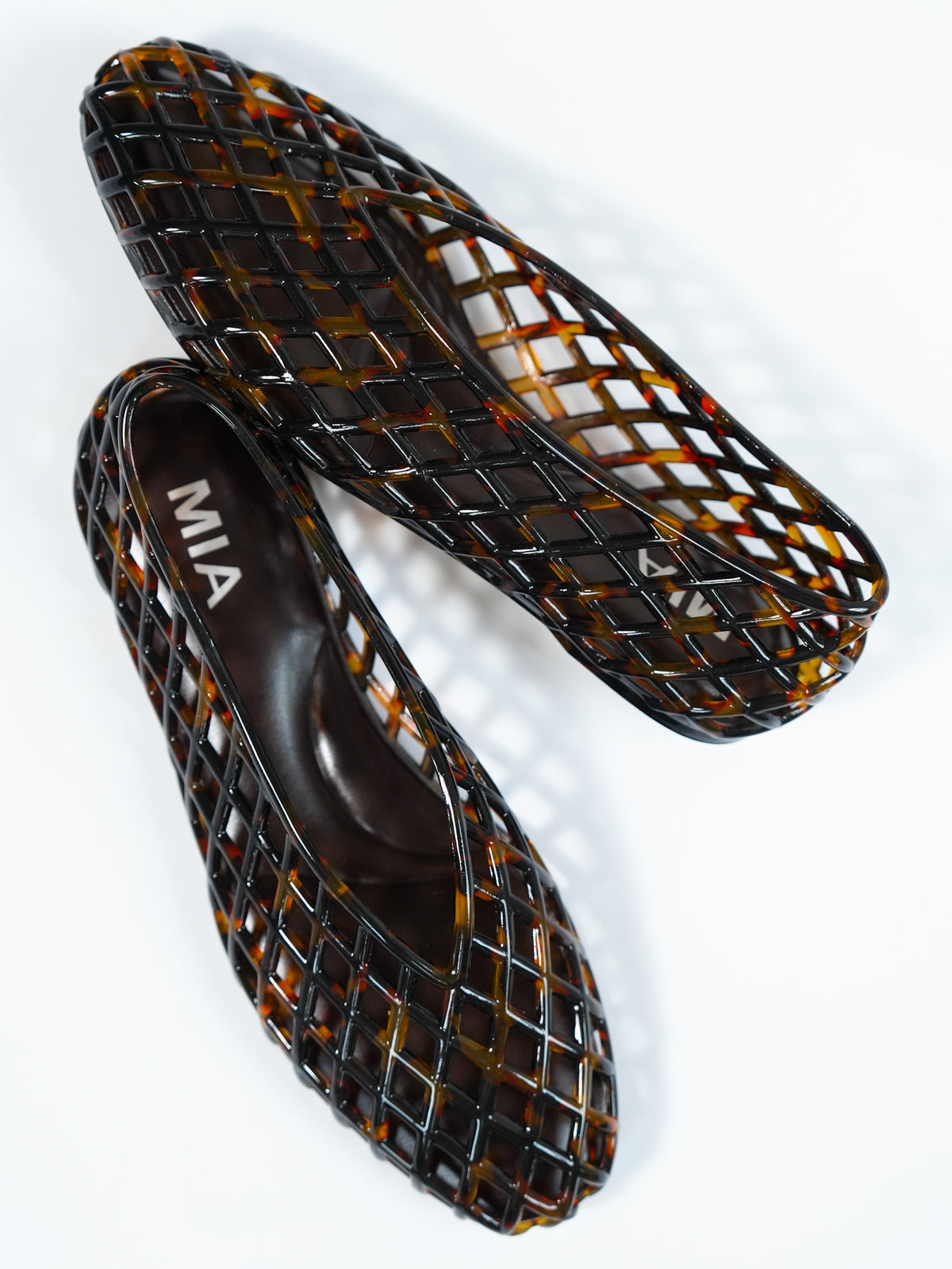 MIA Tortoise Jelly Cage Slip On Flat Shoes