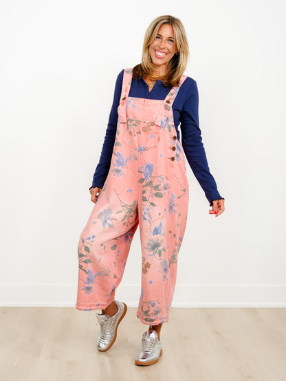 Floral Print Relax Fit Bib Overalls