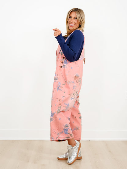 Floral Print Relax Fit Bib Overalls