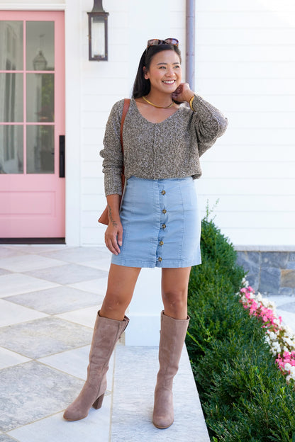 Light Wash Button Down Mini Skirt