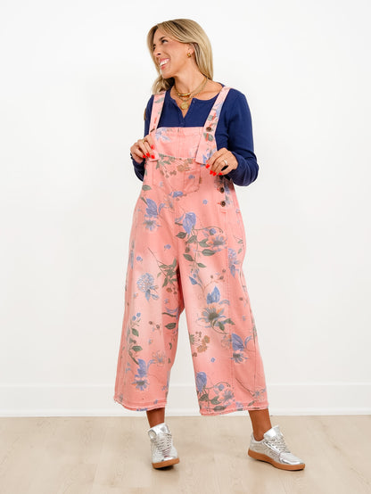 Floral Print Relax Fit Bib Overalls