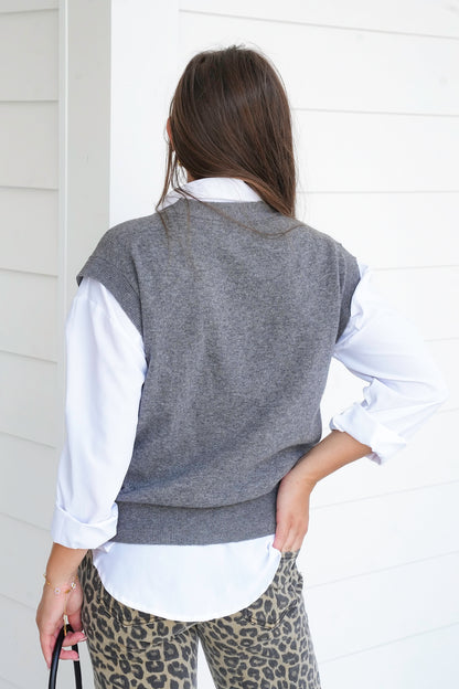 Charcoal Cap Sleeve Button Up Sweater Vest