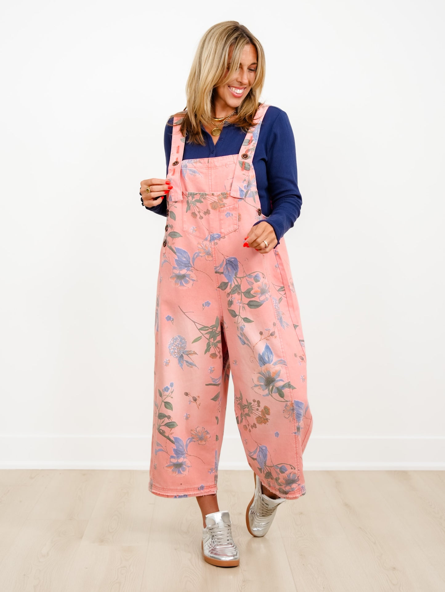 Floral Print Relax Fit Bib Overalls