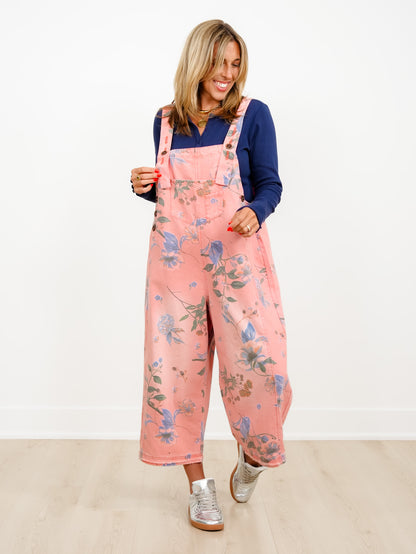 Floral Print Relax Fit Bib Overalls